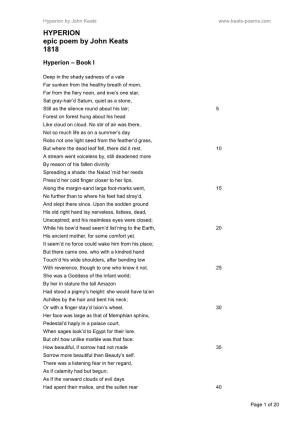 HYPERION Epic Poem by John Keats 1818