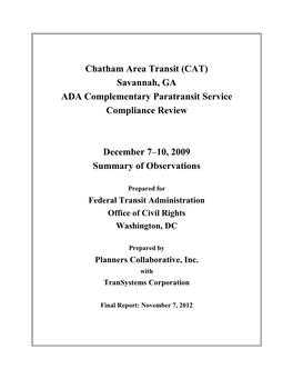Chatham Area Transit ADA Complementary Paratransit Service