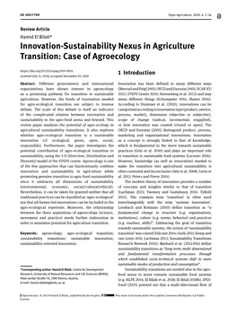 Innovation-Sustainability Nexus in Agriculture Transition: Case Of