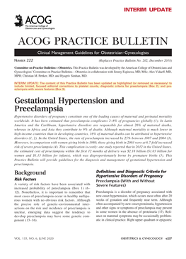 Gestational Hypertension and Preeclampsia Hypertensive Disorders of Pregnancy Constitute One of the Leading Causes of Maternal and Perinatal Mortality Worldwide
