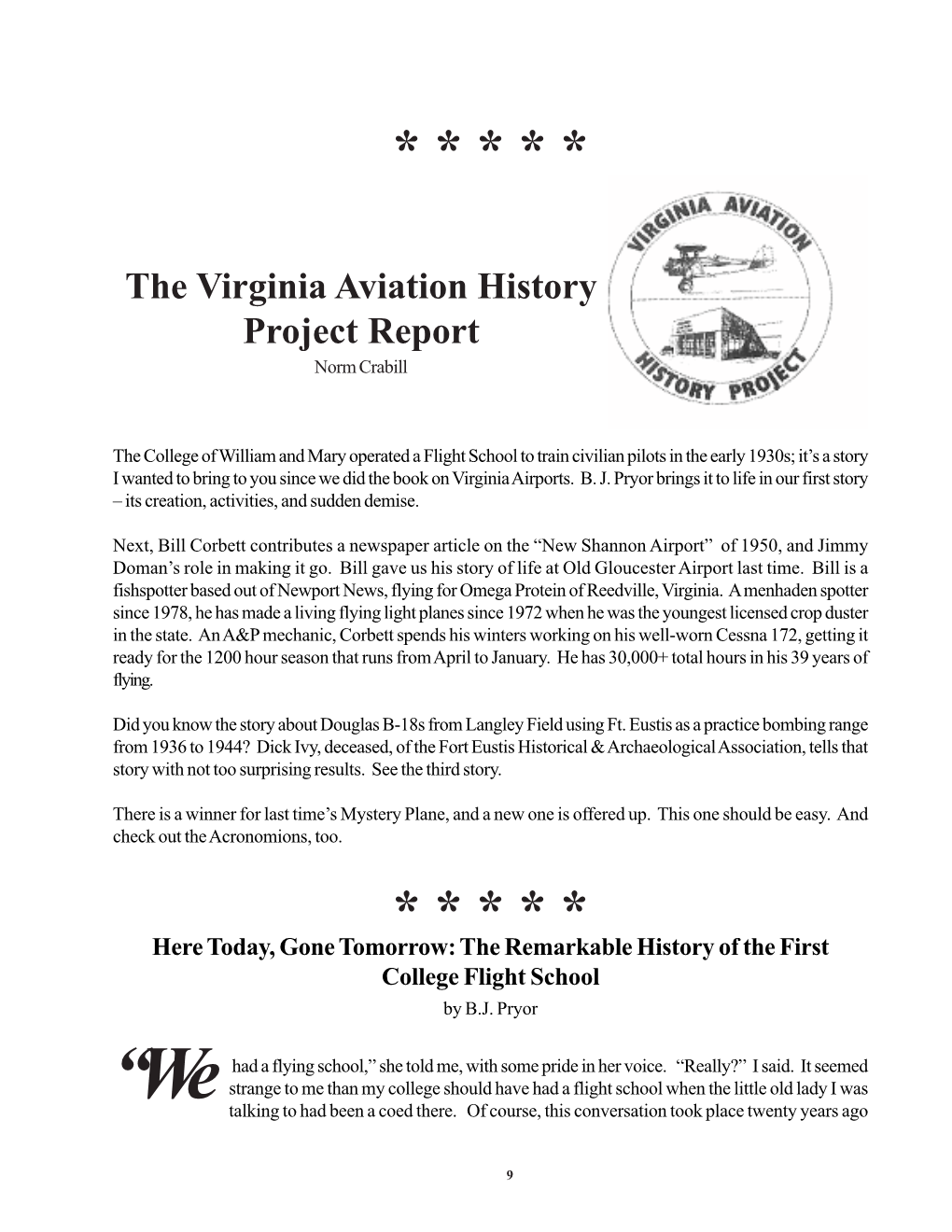 The Remarkable History of the First College Flight School by B.J