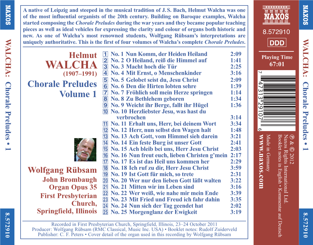 Walcha Was One of the Most Influential Organists of the 20Th Century