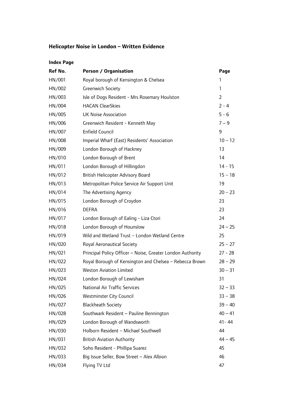Helicopter Noise in London – Written Evidence