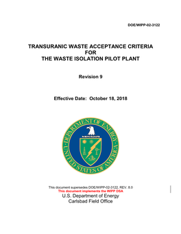 Transuranic Waste Acceptance Criteria for the Waste Isolation Pilot Plant