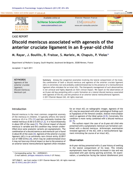 Discoid Meniscus Associated with Agenesis of the Anterior Cruciate Ligament in an 8-Year-Old Child