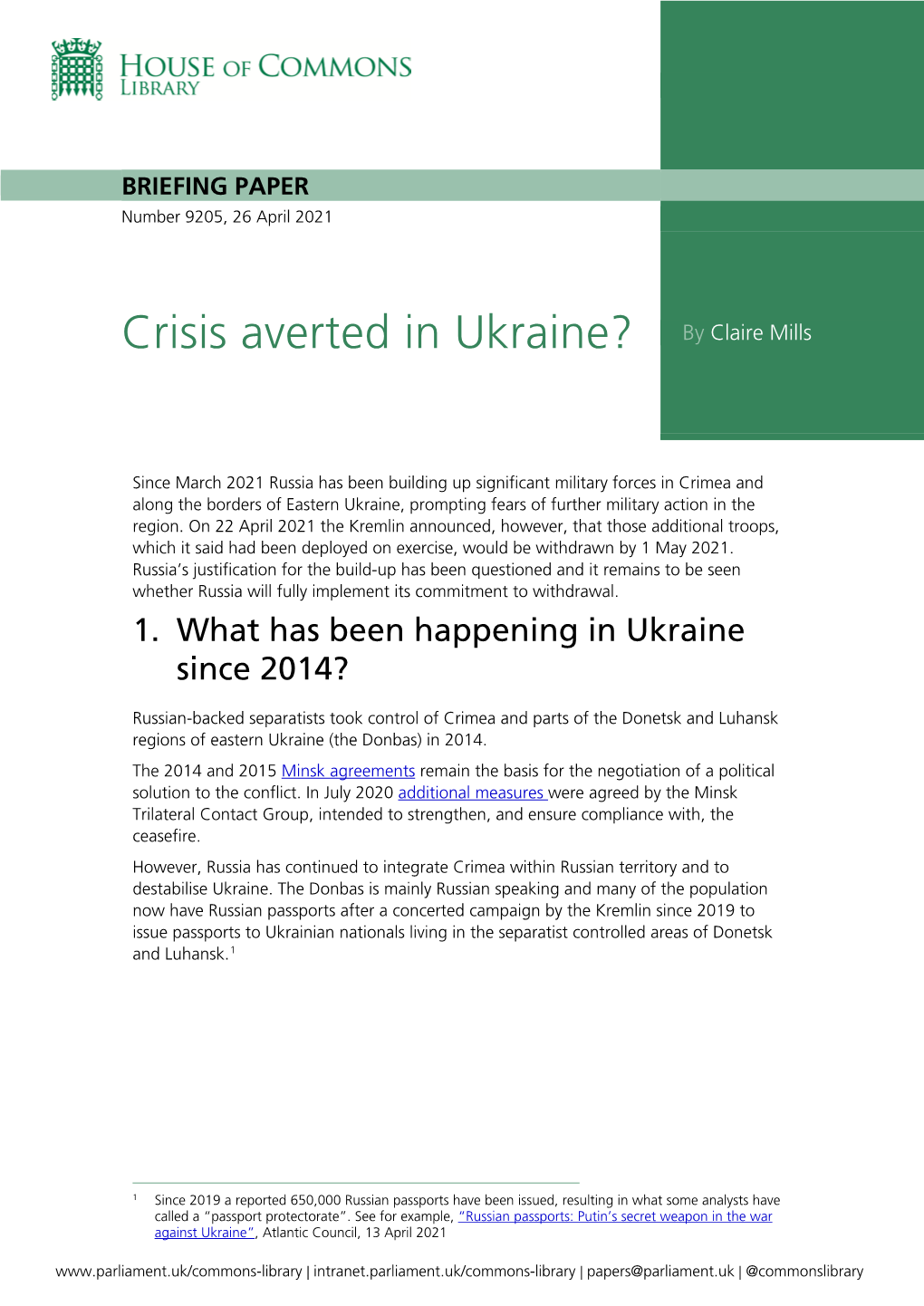 Crisis Averted in Ukraine? by Claire Mills