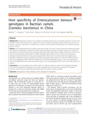 Host Specificity of Enterocytozoon Bieneusi Genotypes in Bactrian