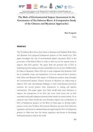 The Role of Environmental Impact Assessment in the Governance of Nu-Salween River: a Comparative Study of the Chinese and Myanmar Approaches
