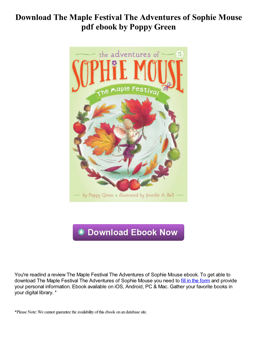 Download the Maple Festival the Adventures of Sophie Mouse Pdf Ebook by Poppy Green