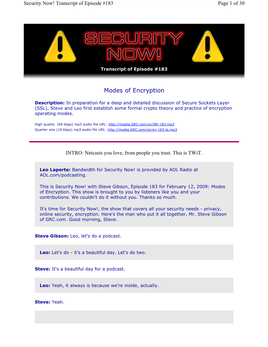 Modes of Encryption