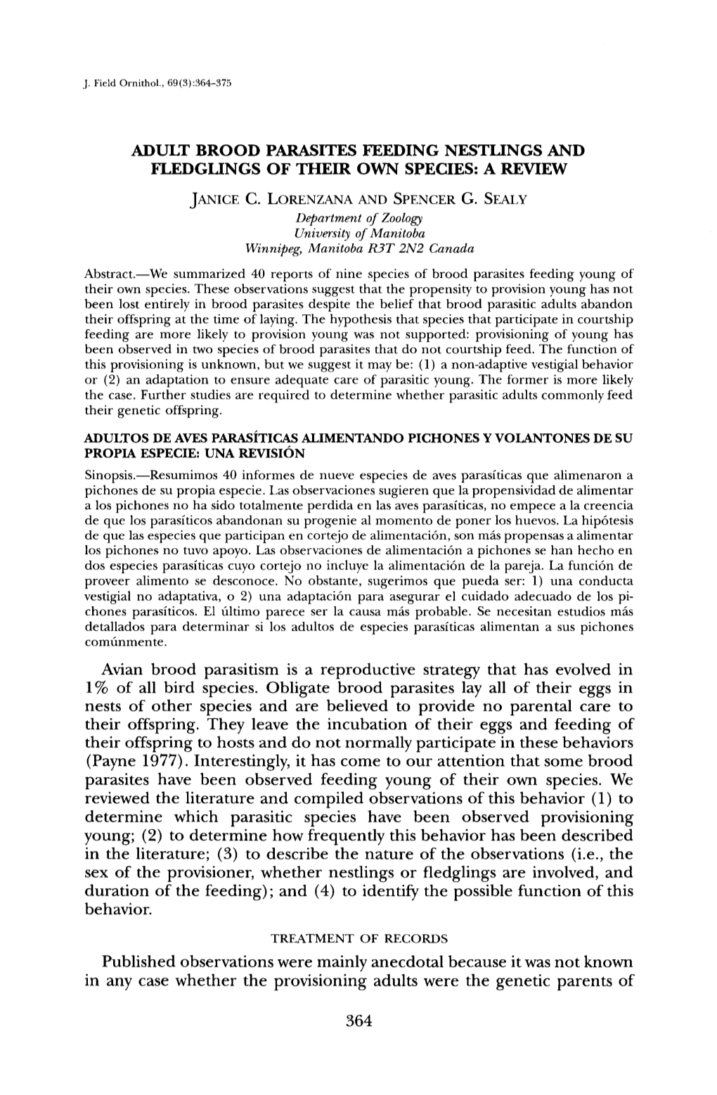 Adult Brood Parasites Feeding Nestlings and Fledglings of Their Own Species: a Review