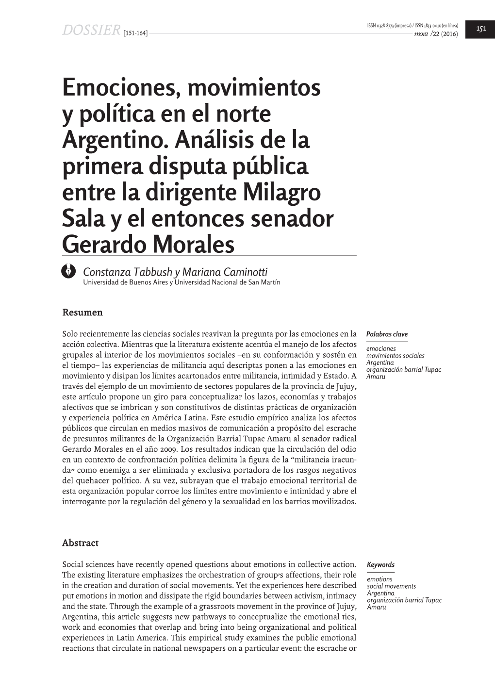 Emociones, Movimientos Y Política En El Norte Argentino. Análisis De La