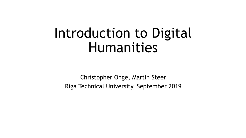 Introduction to Digital Humanities