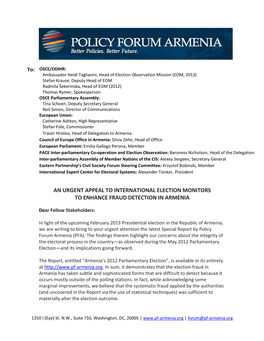 An Urgent Appeal to International Election Monitors to Enhance Fraud Detection in Armenia