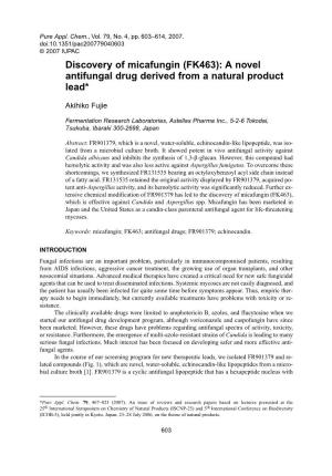 Discovery of Micafungin (FK463): a Novel Antifungal Drug Derived from a Natural Product Lead*
