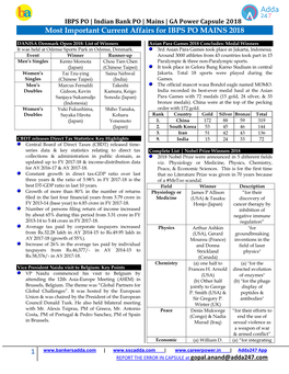 Most Important Current Affairs for IBPS PO MAINS 2018