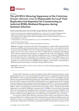 The P22 RNA Silencing Suppressor of the Crinivirus Tomato Chlorosis Virus Is Dispensable for Local Viral Replication but Importa