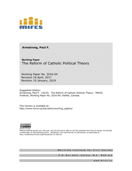 The Reform of Catholic Political Theory