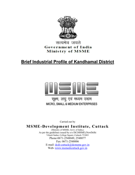 Brief Industrial Profile of Kandhamal District