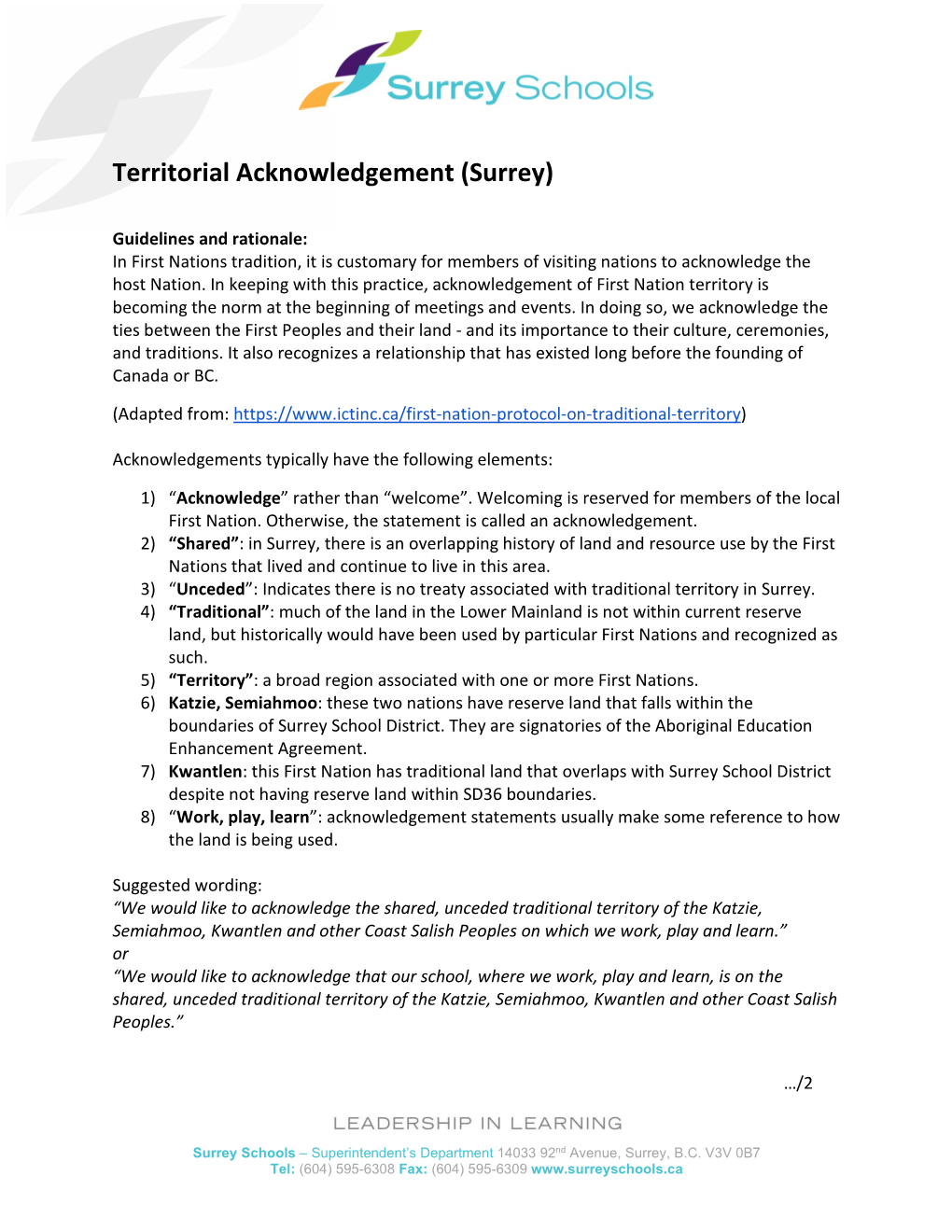 Territorial Acknowledgement (Surrey)