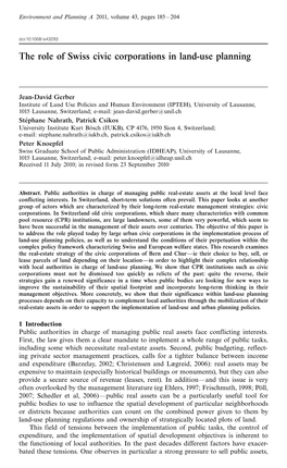 The Role of Swiss Civic Corporations in Land-Use Planning