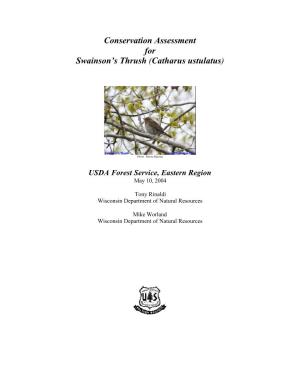 Conservation Assessment for Swainson's Thrush (Catharus