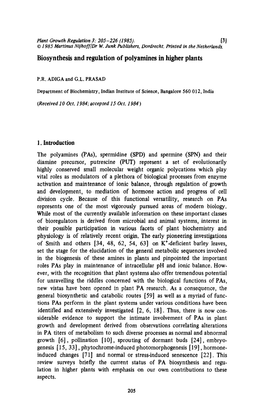 Biosynthesis and Regulation of Polyamines in Higher Plants