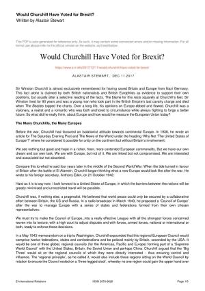 Would Churchill Have Voted for Brexit? Written by Alastair Stewart