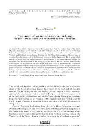 The Migration of the Vandals and the Suebi to the Roman West and Archaeological Accounts