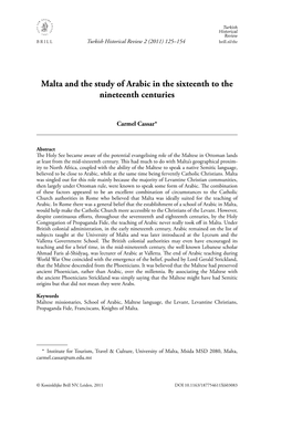Malta and the Study of Arabic in the Sixteenth to the Nineteenth Centuries