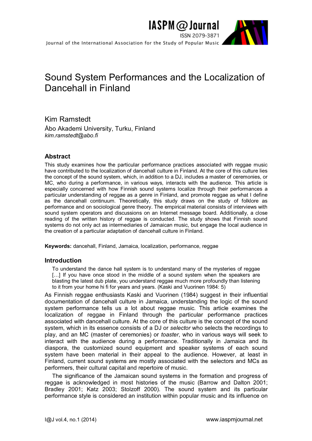 Sound System Performances and the Localization of Dancehall in Finland