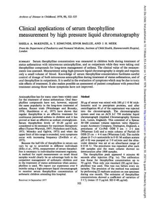 Clinical Applications of Serum Theophylline Measurement by High Pressure Liquid Chromatography
