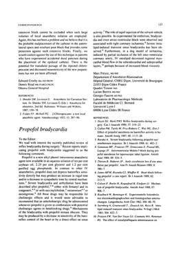 Propofol Bradycardia Effect of Propofol Anesthesia on Barorcflex Activity in Hu- Mans