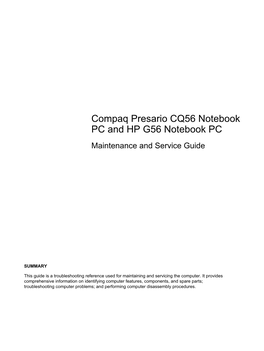 Compaq Presario CQ56 Notebook PC and HP G56 Notebook PC Maintenance and Service Guide