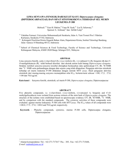 LIMA SENYAWA FENOLIK DARI KULIT KAYU Dipterocarpus Elongatus (DIPTEROCARPACEAE) DAN SIFAT SITOTOKSIKNYA TERHADAP SEL MURIN LEUKEMIA P-388