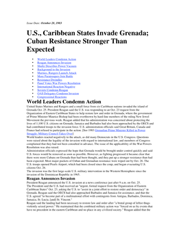 U.S., Caribbean States Invade Grenada; Cuban Resistance Stronger Than Expected