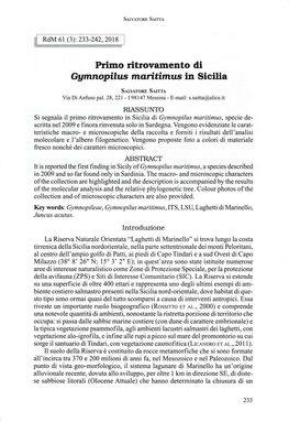 Primo Ritrovamento Di Ggmnopilus Mo;Ritimrrc in Sicilia