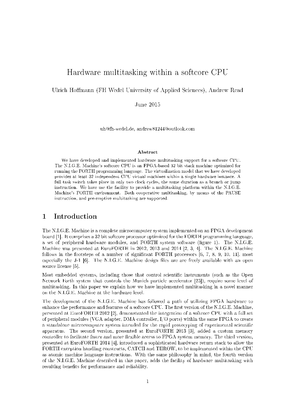 Hardware Multitasking Within a Softcore CPU