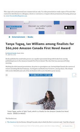 Tanya Tagaq, Ian Williams Among Nalists for $60,000 Amazon Canada