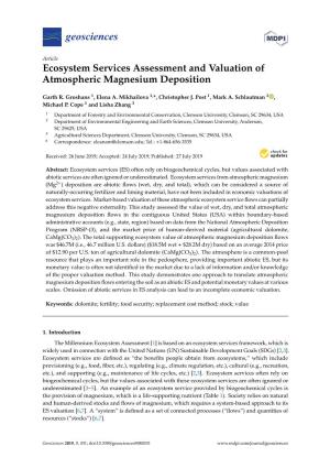 Ecosystem Services Assessment and Valuation of Atmospheric Magnesium Deposition