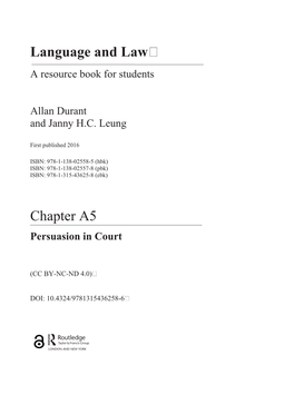 Language and Law a Resource Book for Students