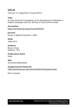 A Cross-Sectional Investigation of the Development of Modality in English Language Learners’ Writing: a Corpus-Driven Study
