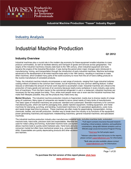 Industrial Machine Production “Teaser” Industry Report