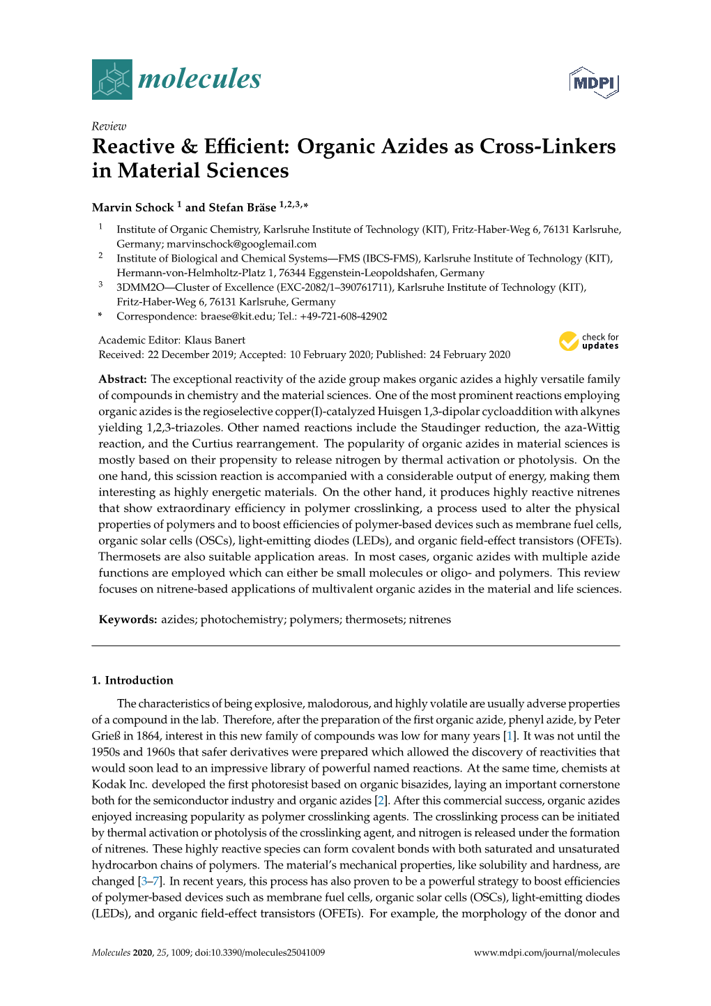 Reactive & Efficient: Organic Azides As Cross-Linkers in Material Sciences