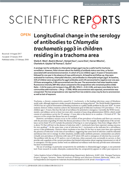 Longitudinal Change in the Serology of Antibodies to Chlamydia Trachomatis Pgp3 in Children Residing in a Trachoma Area