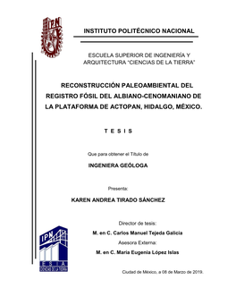 Reconstrucción Paleoambiental Del Registro Fósil Del Albiano-Cenomaniano De La Plataforma De Actopan, Hidalgo, México