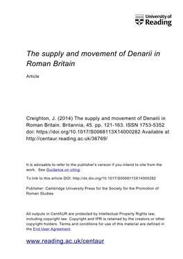 The Supply and Movement of Denarii in Roman Britain