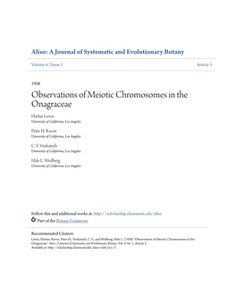 Observations of Meiotic Chromosomes in the Onagraceae Harlan Lewis University of California, Los Angeles
