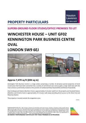 Winchester House – Unit Gf02 Kennington Park Business Centre Oval London Sw9 6Ej