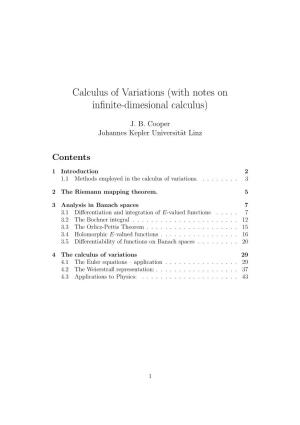 Calculus of Variations (With Notes on Infinite-Dimesional Calculus)